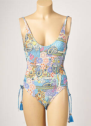 Maillot de bain 1 pièce imprimé fantaisie haut soutien-gorge avec mousse de rembourrage amovible bleu PIHA femme
