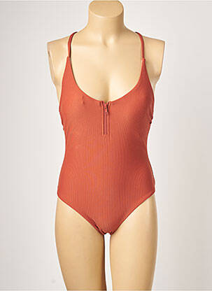 Maillot de bain 1 pièce effet matière satinée haut soutien-gorge avec mousse de rembourrage amovible marron PIHA femme