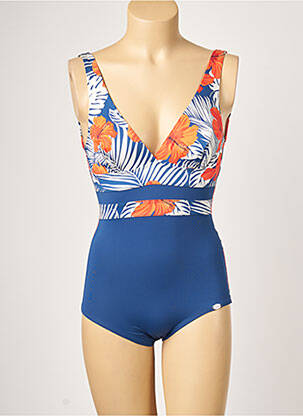 Maillot de bain 1 pièce effet matière satinée haut triangles bleu PLAGE DU SUD femme