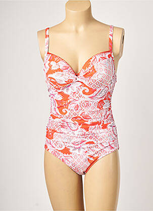 Maillot de bain 1 pièce effet matière satinée haut soutien-gorge moulé orange MOONTIDE femme