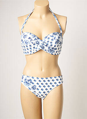 Maillot de bain 2 pièces stretch haut soutien-gorge moulé bleu TESSY femme