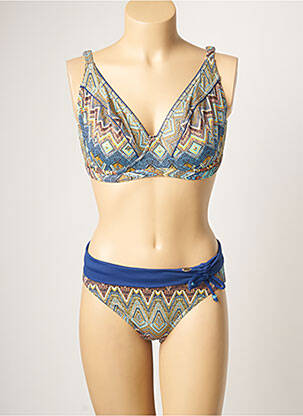 Maillot de bain 2 pièces stretch haut soutien-gorge emboitant bleu SUN PLAYA femme