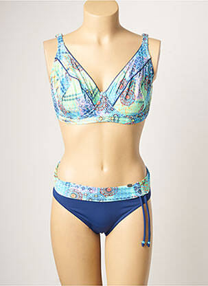 Maillot de bain 2 pièces stretch haut soutien-gorge emboitant bleu SUN PLAYA femme