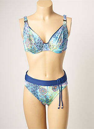 Maillot de bain 2 pièces stretch haut soutien-gorge emboitant bleu SUN PLAYA femme