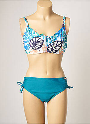 Maillot de bain 2 pièces stretch haut soutien-gorge emboitant bleu YSABEL MORA femme