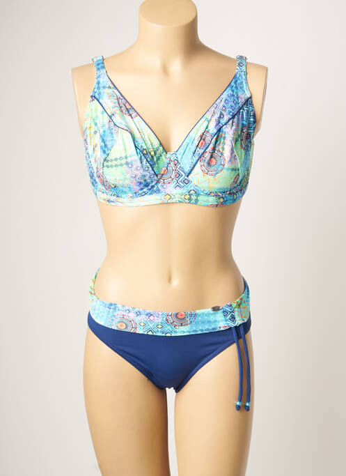 Maillot de bain 2 pièces stretch haut soutien-gorge emboitant bleu SUN PLAYA femme