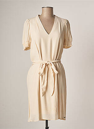Robe mi-longue tissage crêpe manches courtes beige LPB femme