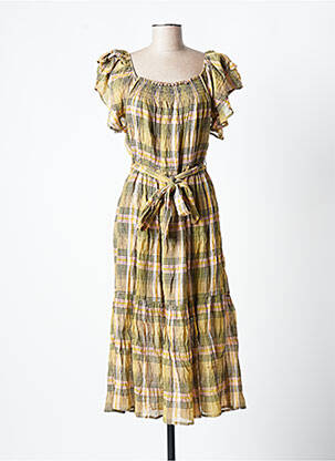 Robe longue manches courtes manches courtes vert LOUIZON femme