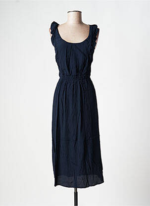 Robe longue tissage crêpe fines bretelles bleu DES PETITS HAUTS femme