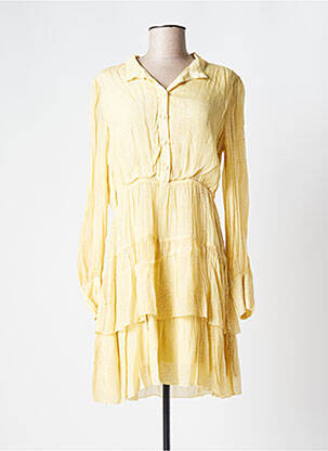 Robe mi-longue coupe évasée manches longues jaune LAUREN VIDAL femme