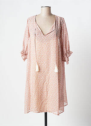 Robe mi-longue imprimé fleurs manches courtes beige CREAM femme