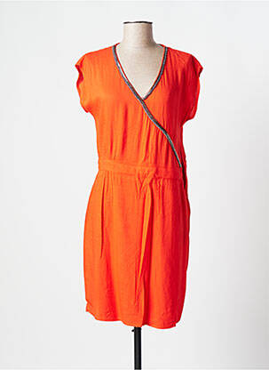Robe mi-longue manches courtes manches courtes orange ONE STEP femme