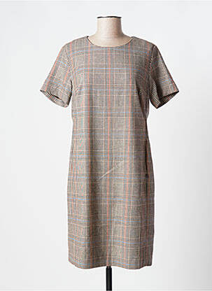 Robe mi-longue fermeture zippée au dos manches courtes marron RIVER WOODS femme