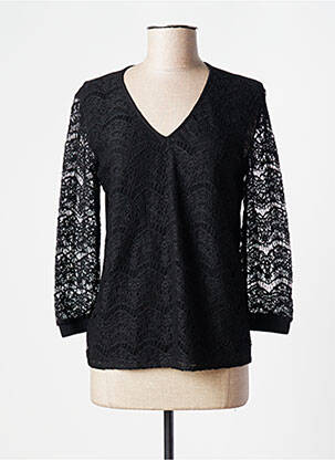 Top col v manches 3/4 noir ONE STEP femme