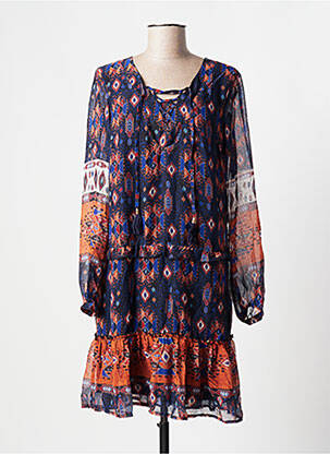 Robe mi-longue imprimé fantaisie manches longues bleu BREAL femme