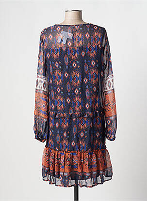 Robe mi-longue imprimé fantaisie manches longues bleu BREAL femme