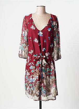 Robe mi-longue imprimé fleurs manches 3/4 rouge MOKA'S femme