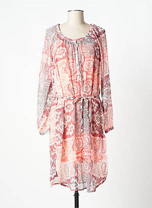 Robe mi-longue imprimé fleurs manches longues rose FRANSA femme