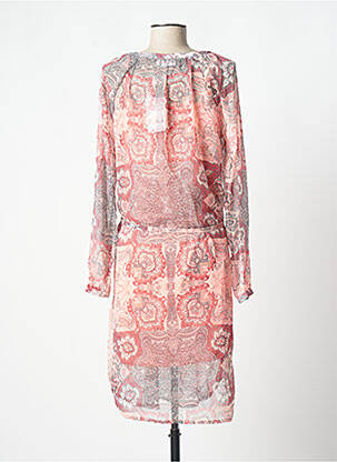 Robe mi-longue imprimé fleurs manches longues rose FRANSA femme