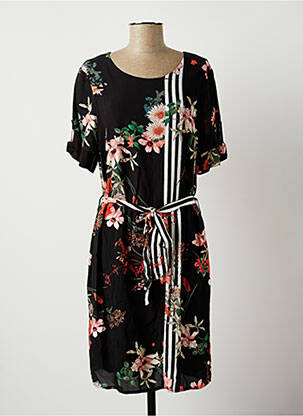 Robe mi-longue imprimé fleurs manches courtes noir DIANE LAURY femme