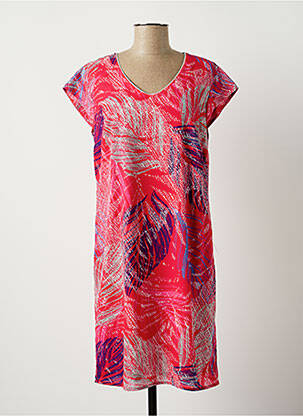 Robe mi-longue tissage crêpe manches courtes rose DIANE LAURY femme