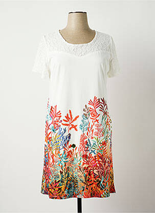 Robe mi-longue coupe fluide manches courtes blanc NIKI PARIS femme