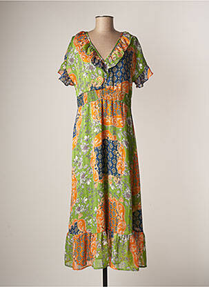 Robe longue manches courtes manches courtes vert JUS D'ORANGE femme