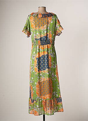 Robe longue manches courtes manches courtes vert JUS D'ORANGE femme