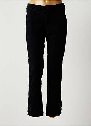 Pantalon chino fermeture zippée sous rabat boutonné taille normale noir RA-ER femme