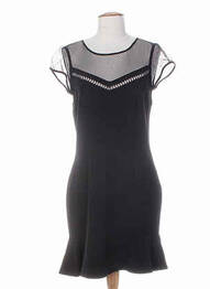Robe mi-longue fermeture zippée au dos manches courtes noir SET femme