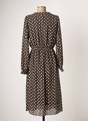Robe mi-longue imprimé fleurs manches longues noir COULEURS DU TEMPS femme