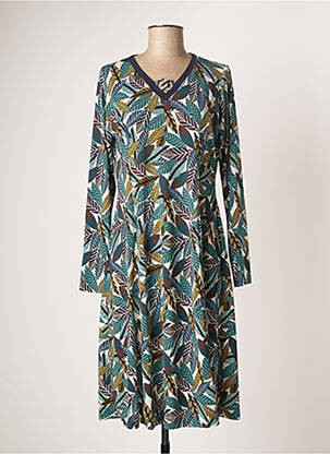 Robe mi-longue coupe fluide manches longues vert FRANCE RIVOIRE femme