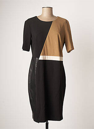 Robe mi-longue tissage crêpe manches courtes noir LOLA femme