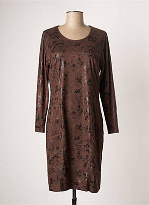 Robe mi-longue imprimé fantaisie manches longues marron GREGORY PAT femme