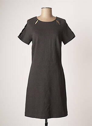 Robe mi-longue fermeture zippée au dos manches courtes gris EVA KAYAN femme