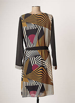 Robe mi-longue coupe fluide manches longues noir COULEURS DU TEMPS femme