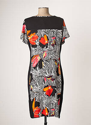 Robe mi-longue imprimé fleurs manches courtes noir FRANCE RIVOIRE femme