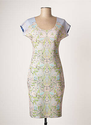 Robe mi-longue imprimé fleurs manches courtes bleu ANIMAPOP femme