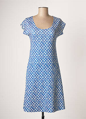 Robe mi-longue imprimé fantaisie manches courtes bleu ANIMAPOP femme