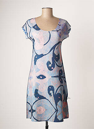 Robe mi-longue imprimé fantaisie manches courtes bleu ANIMAPOP femme