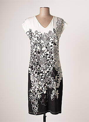 Robe mi-longue imprimé fleurs manches courtes noir FRANCE RIVOIRE femme