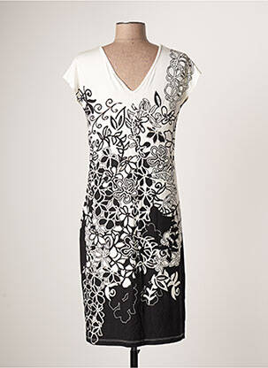 Robe mi-longue imprimé fleurs manches courtes noir FRANCE RIVOIRE femme
