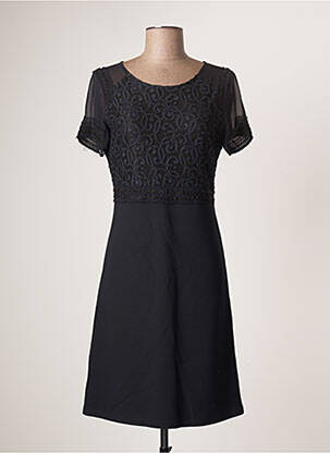 Robe mi-longue tissage crêpe manches courtes bleu EVA KAYAN femme