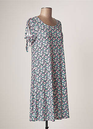 Robe mi-longue imprimé fleurs manches courtes bleu TINTA STYLE femme