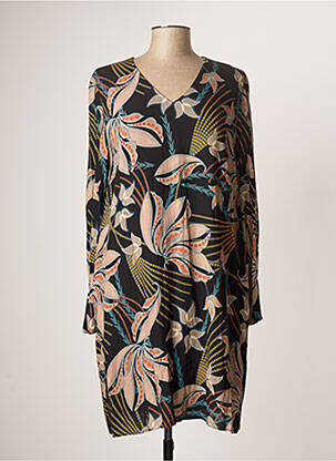 Robe mi-longue imprimé fleurs manches longues noir TINTA STYLE femme
