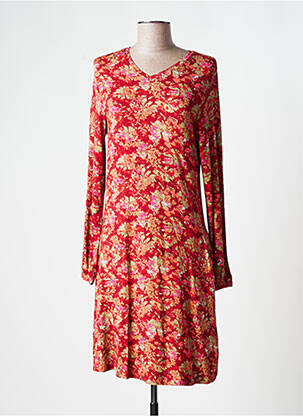 Robe mi-longue imprimé fleurs manches longues rouge AGATHE & LOUISE femme