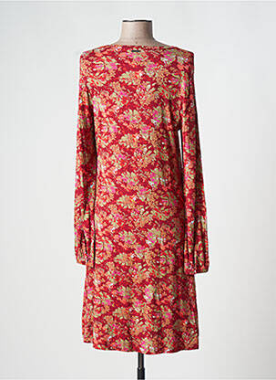 Robe mi-longue imprimé fleurs manches longues rouge AGATHE & LOUISE femme