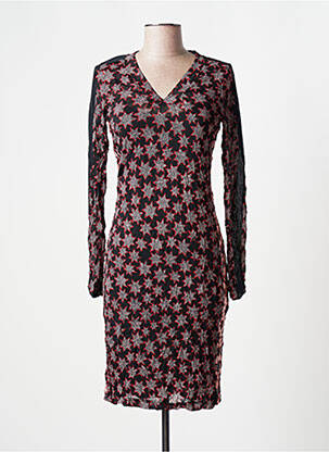 Robe mi-longue imprimé fantaisie manches longues noir SANDWICH femme