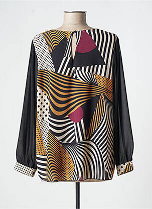 Blouse imprimé fantaisie manches longues noir COULEURS DU TEMPS femme
