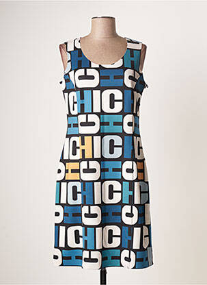 Robe mi-longue imprimé fantaisie sans manche bleu GUY DUBOUIS femme